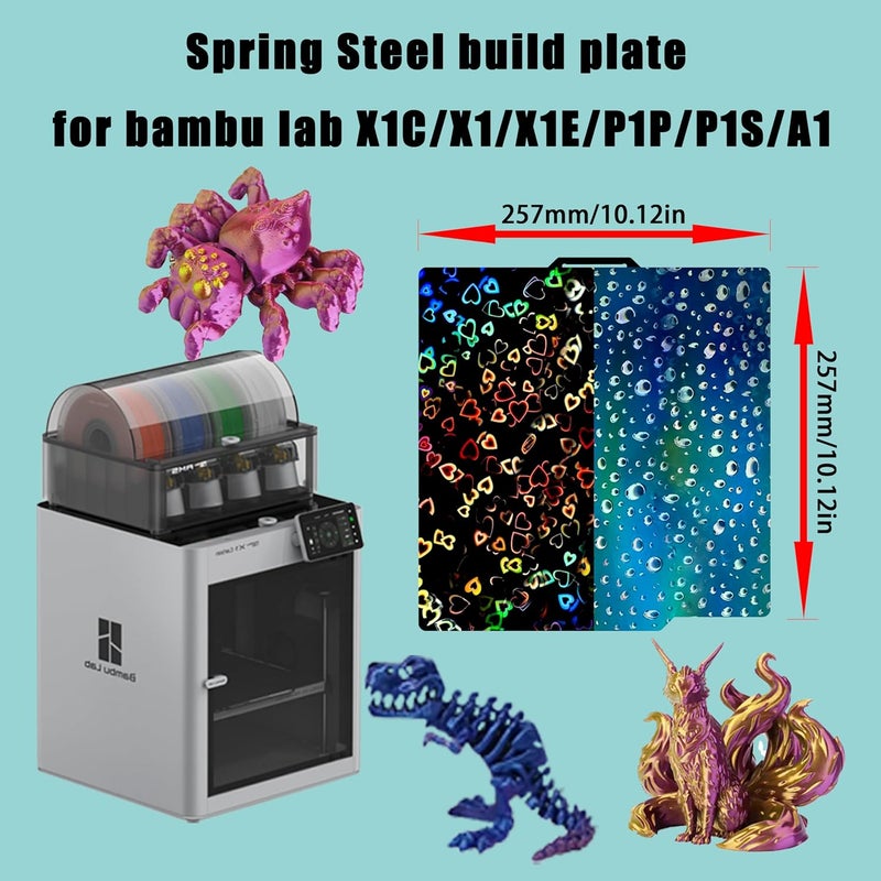 Tiny Trees Build Plate for Bambu Lab P1S A1 X1 X1C X1E P1P P2S : TinytreesSmooth PEI H1H Carbon PET PEO PEY Sheet Bed Plate P1S Build Plate for 3D Printing Hobbyist, 257 X 257mm (Sweetheart+Waterdrop) - Image 3